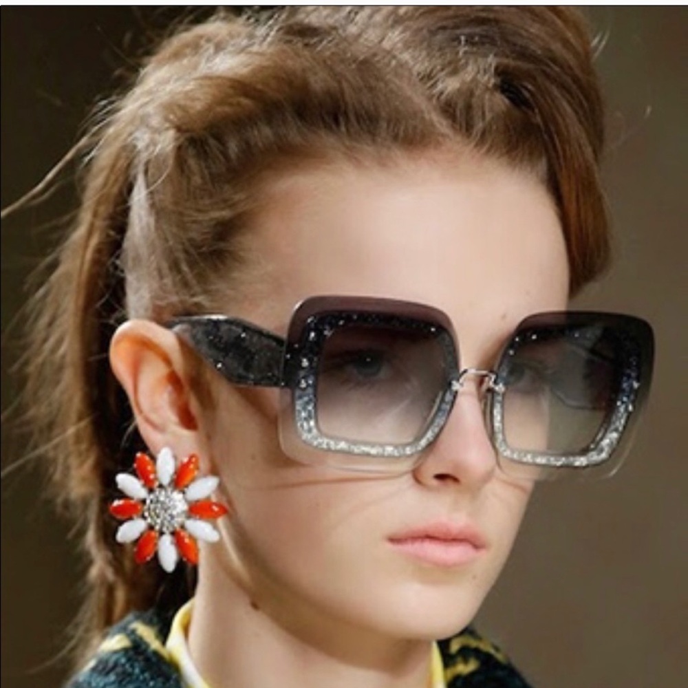 Miu Miu Glitter Reverse Lens Sunglasses in Black